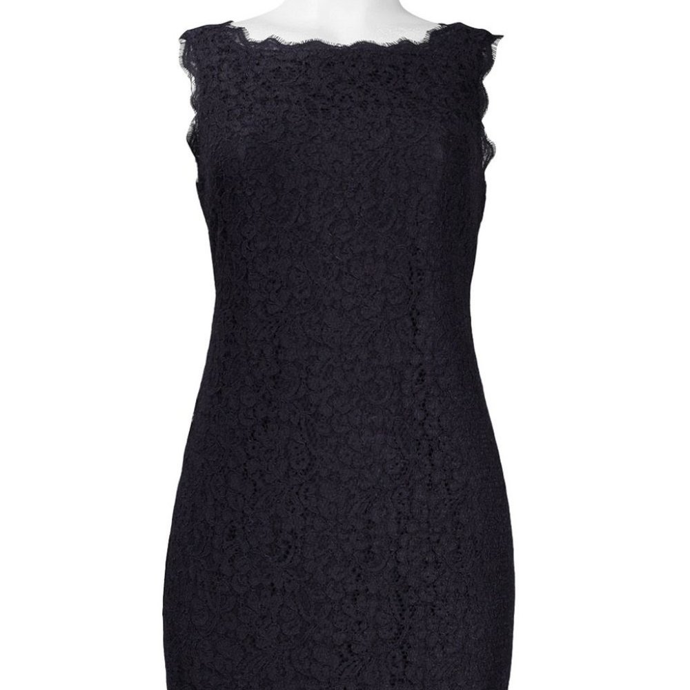 NWT Adrianna Papell Navy Sleeveless Scalloped Lace Sheath Dress Size 4 - Picture 12 of 12